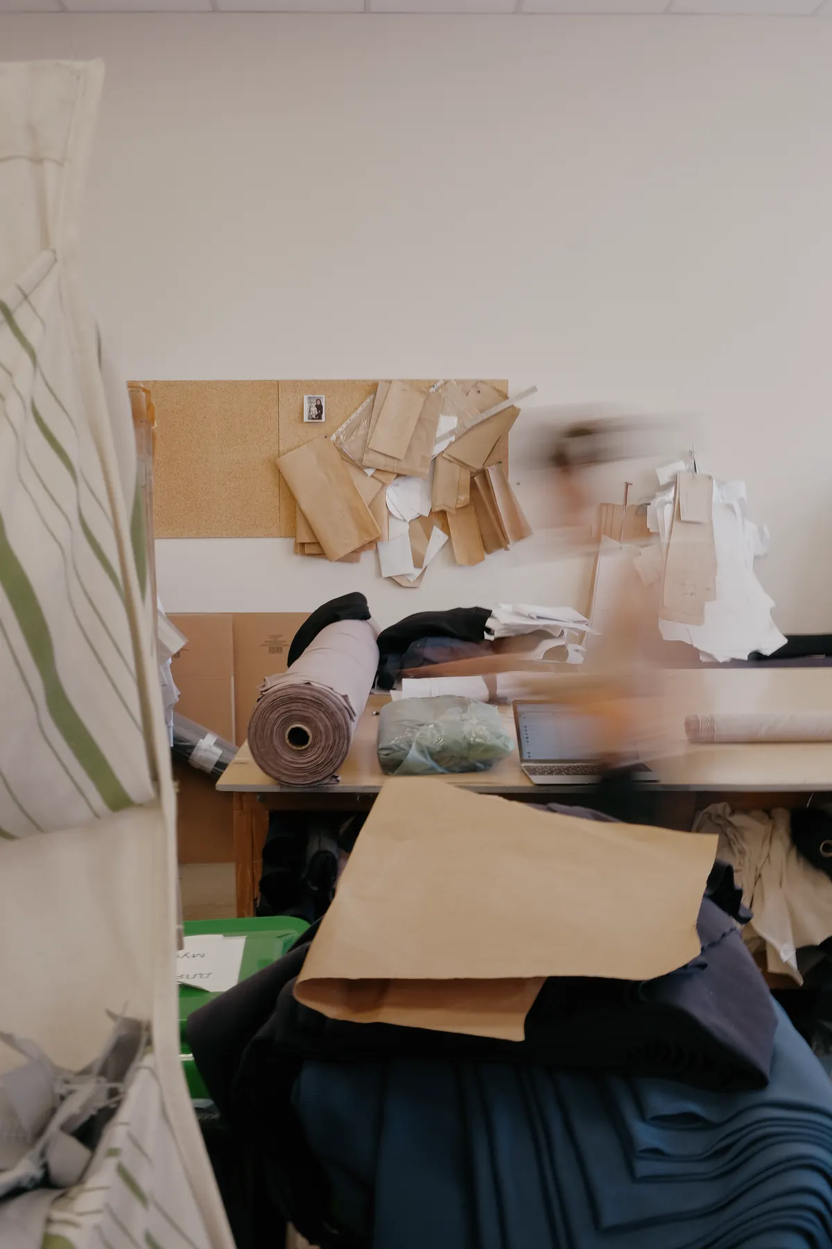 Fabric and rolls in the studio