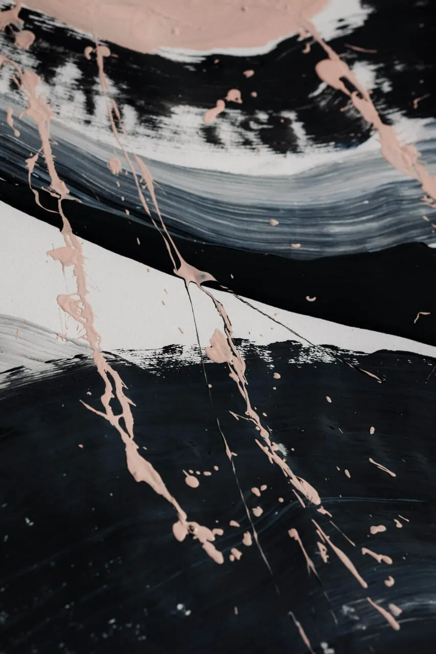 Detail of a drawing: black sweep over pink