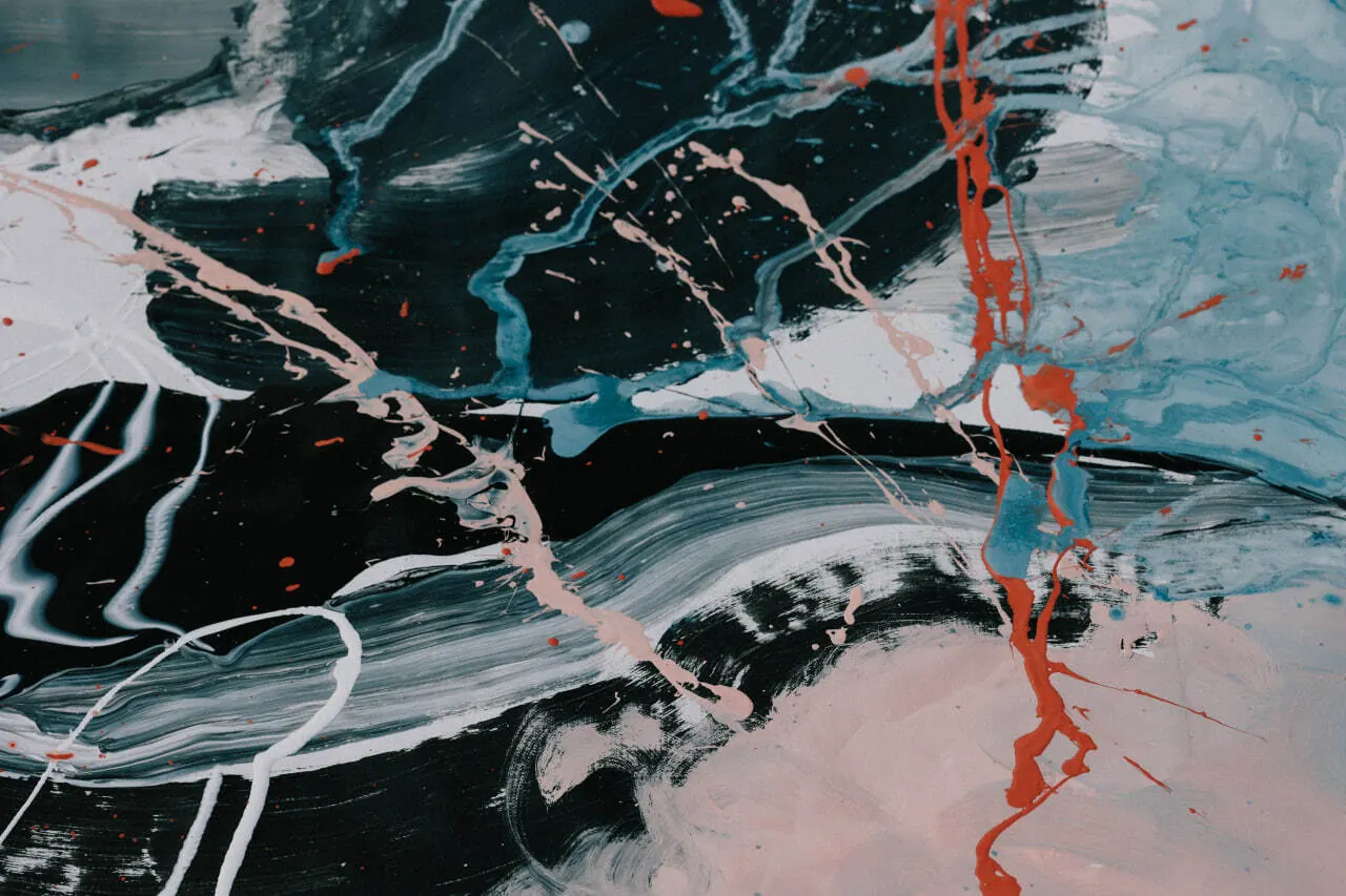 Detail of a drawing: red line across blue and black