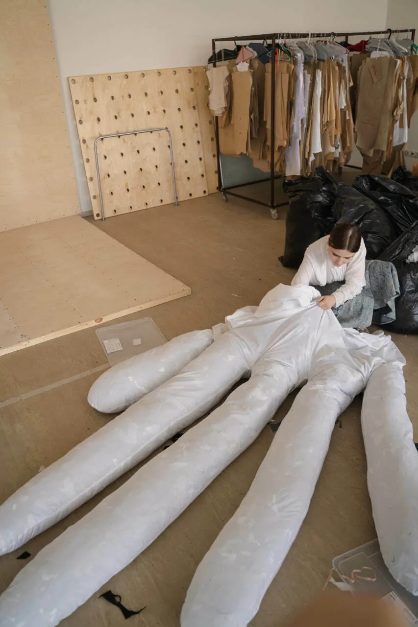 The finished fingers laid out on the studio floor