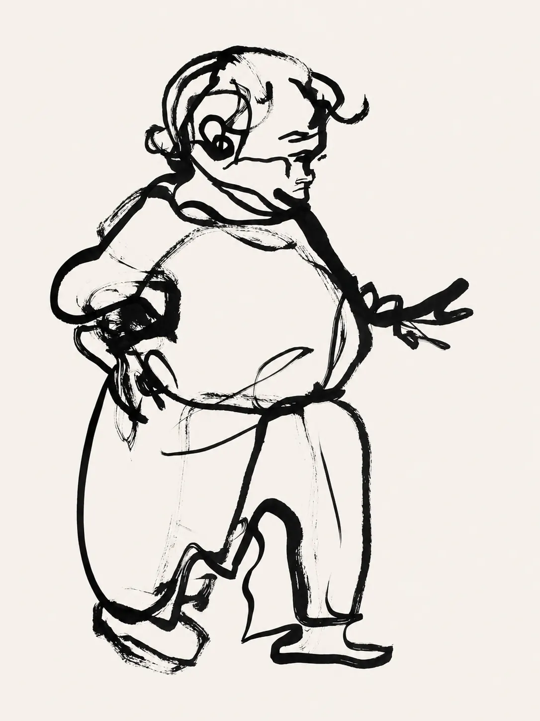 Ink drawing of a child standing