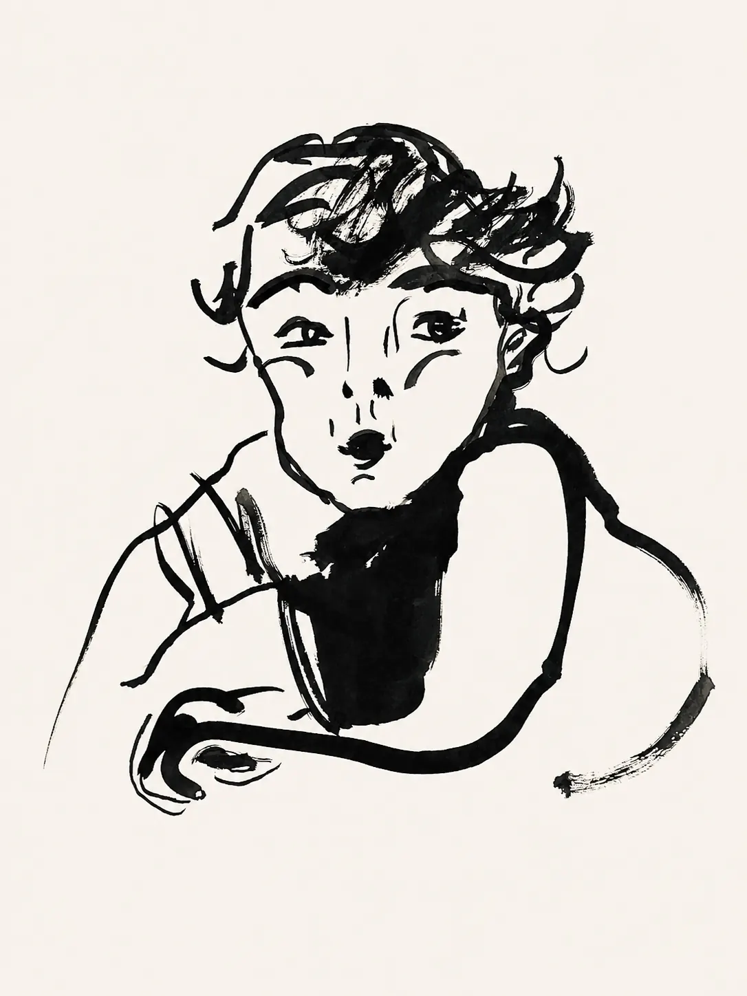 Ink drawing of a child seated